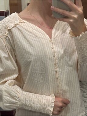 a new day Peach and White Striped Button-Front Women's Top